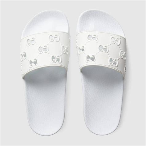 gucci rubber slide sandal white|Gucci rubber slides women's.